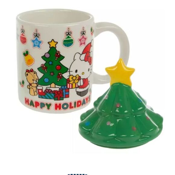 New Sanrio Hello Kitty Ceramic Mug With Christmas Tree Lid - Picture 5 of 6